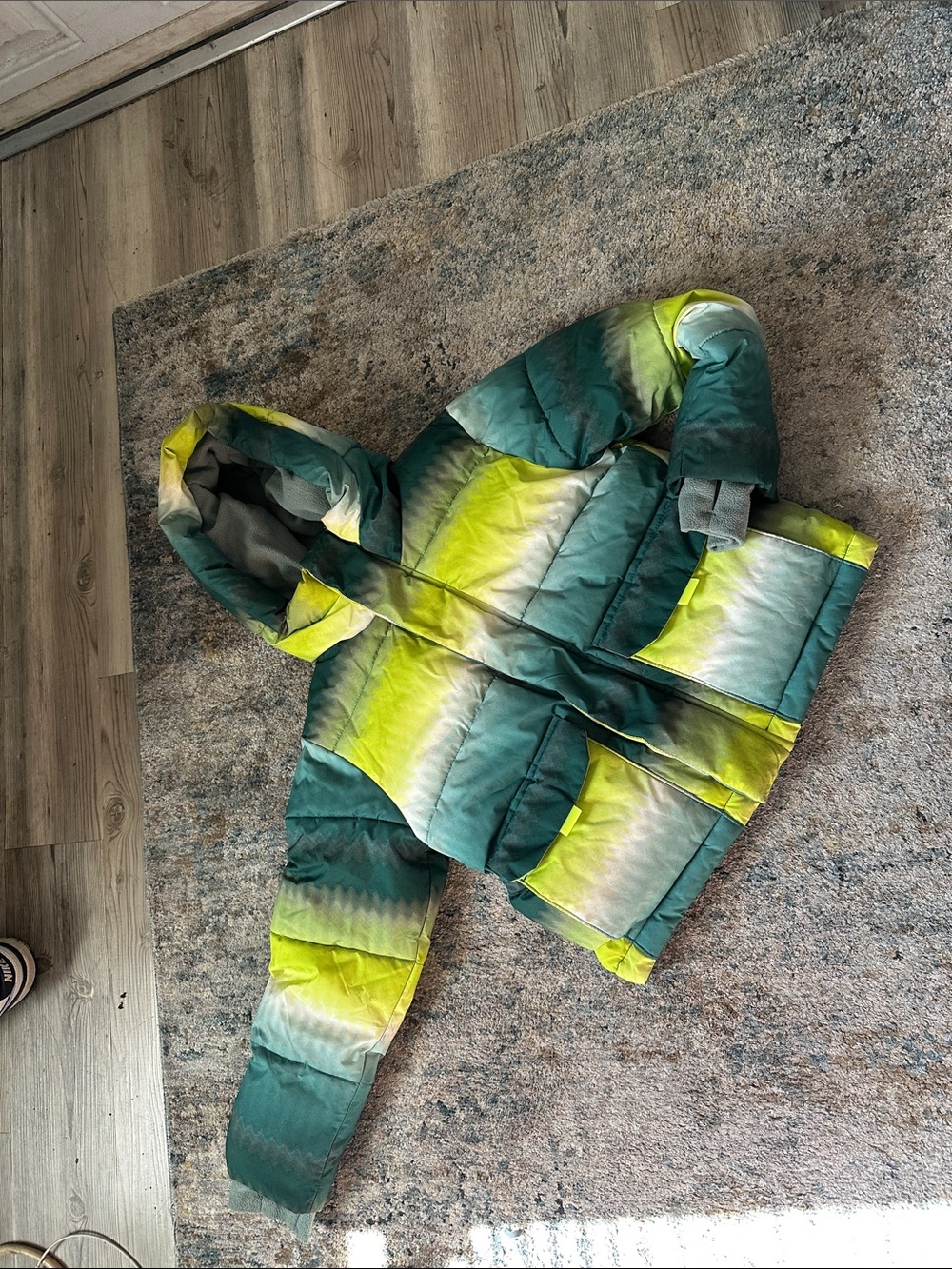 Kids Gradient Puffer Jacket with Hood - Green & Yellow